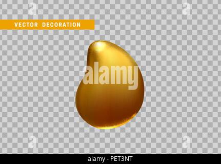 Gold Nuggets auf einem transparenten Hintergrund isoliert. Form flüssige Tropfen mit Farbe golden Gradienten. Abstrakte 3d-gelbe Flüssigkeit. Stock Vektor