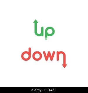 Vector Illustration Konzept der grünen und roten oben, unten Wörter mit Pfeilen nach oben und unten bewegt. Stock Vektor