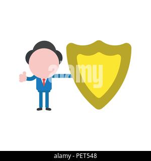 Vector Illustration Geschäftsmann Charakter Holding guard Shield und geben Daumen nach oben. Stock Vektor