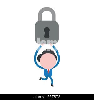 Vector Illustration Geschäftsmann Charakter läuft und Durchführung geschlossenen Vorhängeschloss. Stock Vektor