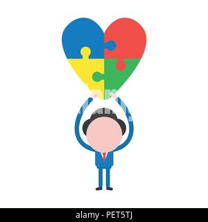 Vector Illustration Geschäftsmann Charakter Holding angeschlossenen up Herz puzzle Stücke. Stock Vektor