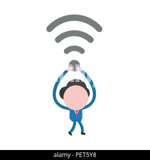 Vector Illustration Geschäftsmann Charakter zu Fuß und dem Wireless wifi Symbol. Stock Vektor