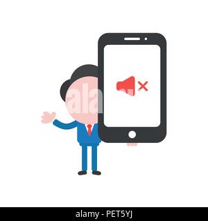Vector Illustration Geschäftsmann Charakter mit der Ton-aus-Symbol smartphone. Stock Vektor