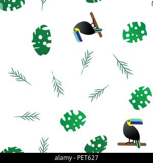 Vector Illustration. Nahtlose Muster. Toucan und tropischen verlässt das Monster Stock Vektor