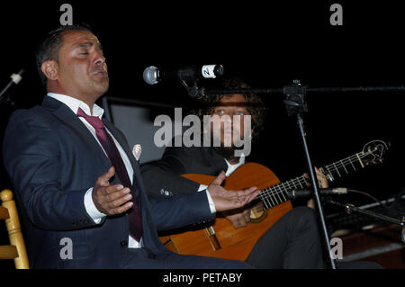 Barcelona, Spanien. Juli 14th, 2018. Leistung der Jerez - geborene Cantaor José Carpio-El-Mijita, begleitet von der Gitarre von Agustin de la Fuente, du Stockfoto