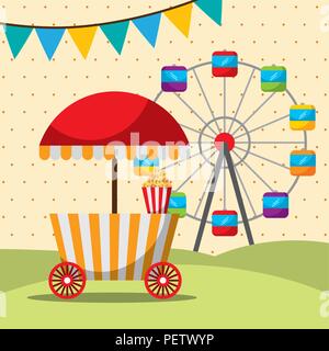 Karneval fair Festival stand Essen und Riesenrad Stock Vektor