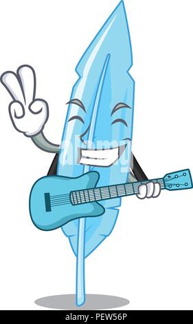 Mit Gitarre Hand gezeichnet feather Maskottchen Stock Vektor