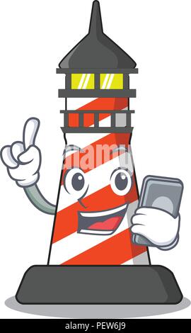 Mit phone Leuchtturm Charakter Cartoon Stil Stock Vektor