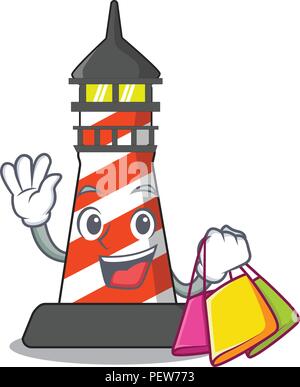 Shopping cartoon realistische Rot Leuchtturm Gebäude Stock Vektor