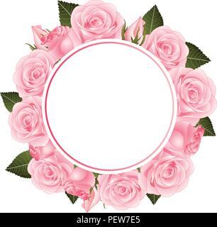 Rosa Rose Blume Banner Kranz. auf weißem Hintergrund. Vector Illustration. Stock Vektor