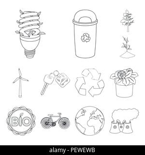 Bio und Ökologie Umrisse Symbole im Set Sammlung für Design. Ein ökologisch reines Produkt vektor Symbol lieferbar Abbildung. Stock Vektor