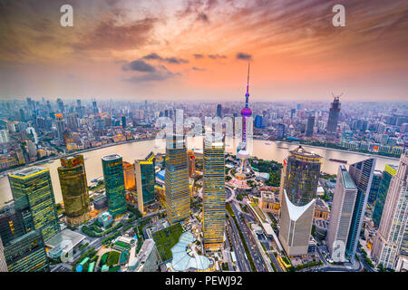 Shanghai, China Antenne Stadtbild über den Stadtteil Pudong. Stockfoto