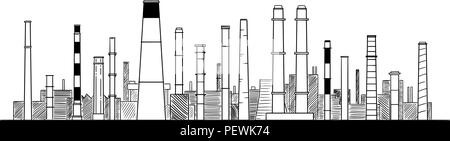 Vektor Künstlerische Zeichnung Abbildung von Industrie- und Fabrikschornsteinen oder Schornsteine Stock Vektor