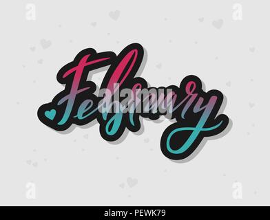 Februar hand Schriftzug unterzeichnen neues Jahr Monat logo ombre Schriftzug dekorativen Typografie gradient Kalligraphie Stockfoto