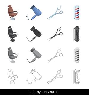 Sessel, Möbel, Leder und anderen Symbol im Comic-stil. Hygiene, Kosmetik, barbershop Symbole in der Sammlung. Stock Vektor