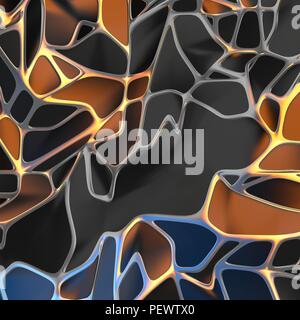 Abstrakte 3D-Rendering von chaotischen schwarz Landschaftsstruktur mit goldenem Rahmen. Futuristische Form im leeren Raum Stockfoto