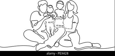 Kontinuierliche eine Linie zeichnen. Familie Konzept. Vater, Mutter und zwei Kindern zusammen zu sitzen. Vector Illustration Stock Vektor