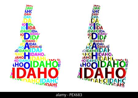 Skizze Idaho (USA) schreiben Text Karte, Idaho Karte - in der Form des Kontinents, Karte Idaho - Color Vector Illustration Stock Vektor