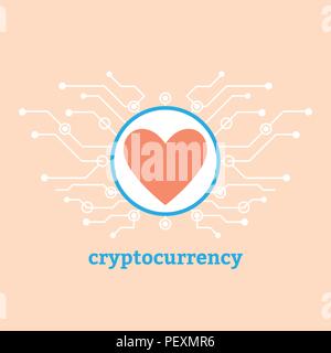 Cryptocurrency Konzept Herz anmelden Kreis Stock Vektor