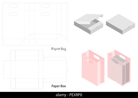 Karton und Papier Beutel set Mockup mit dieline Stock Vektor