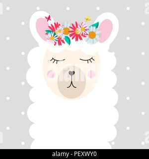 Kleinen Niedlichen llama für Karte und T-Shirt Design. Vector Illustration Stock Vektor