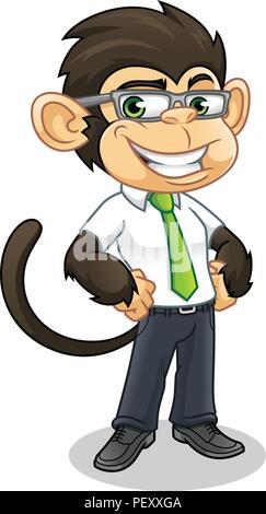 Affe mit Business aussehen Cartoon Character Design Vector Illustration Stock Vektor