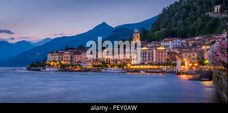 Das bellagio am Abend, Comer See, Lombardei, Italien. Stockfoto