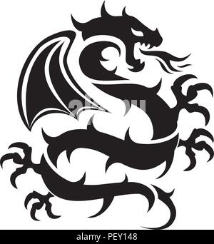 Vektor Icon von Flying Dragon, schwarz-weiss Logo Illustration, chinesische Kunst Stock Vektor