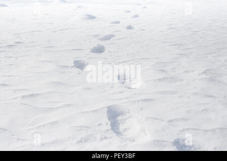 Die trittstufen Marken track Wandern Winter Stiefel im tiefen Schnee Winterlandschaft Stockfoto