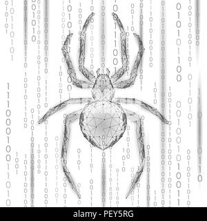 Low Poly spider Hackerangriff Gefahr. Web Security virus Daten Sicherheit antivirus Konzept. Polygonale modernes design Business Konzept. Internetkriminalität web Insekten Käfer Technologie Vector Illustration Stock Vektor