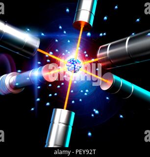 Atom für Laser ausgesetzt, computer Abbildung. Stockfoto