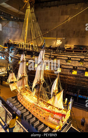 Modell der Vasa Schiff vor der realen Sache im Museum in Stockholm. Stockfoto