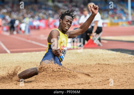 Birmingham, Großbritannien. 18. August 2018. Tajay Gayle (JAM) im Weitsprung der Männer während der iaaf Diamond League 2018 - Birmingham an Alexander Stadion am Samstag, den 18. August 2018. BIRMINGHAM, ENGLAND. Credit: Taka G Wu Credit: Taka Wu/Alamy leben Nachrichten Stockfoto