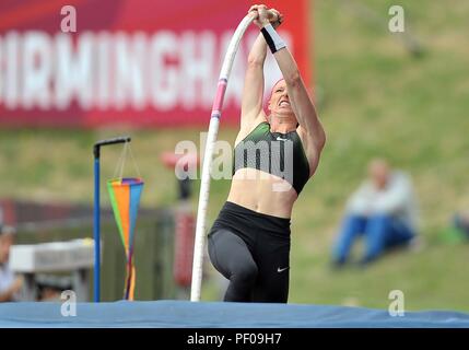 Birmingham, Großbritannien. 18. August 2018. Sandi Morris (USA) im Stabhochsprung der Frauen. Muller Grand Prix Birmingham. Diamond League. Alexander Stadium. Perry Bar. Birmingham. UK. 18.08.2018. Credit: Sport in Bildern/Alamy leben Nachrichten Stockfoto