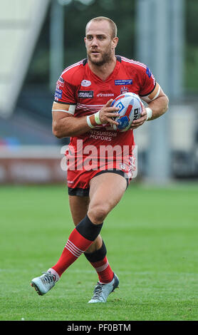 Salford, UK. 18/8/2018. Rugby League Super Salford 8 Red Devils vs Widnes Vikings; Salford rot DevilsÕ Lee Funk in der Tätigkeit an den AJ Bell Stadium, Salford, UK. Dean Williams Stockfoto