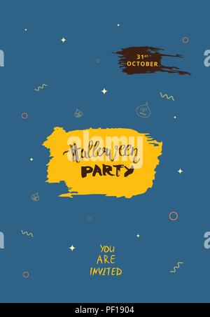 Halloween Party Vorlage mit handschriftliche Beschriftung und Dekoration. Vertikale Banner. Element für Urlaub Design. Vector Illustration. Stock Vektor