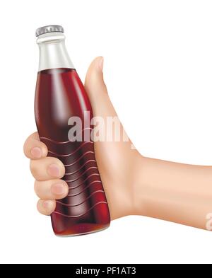 Halten Sie Flasche Cola auf weißem Hintergrund, realistisch Vector Illustration Stock Vektor