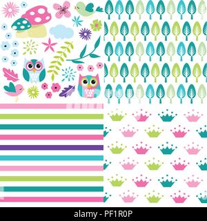 Cute Baby girl Muster festlegen Stock Vektor