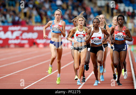 Großbritanniens Eilish McColgan (links) konkurriert in 3000m der Frauen während der Muller Grand Prix bei Alexander Stadium, Birmingham. PRESS ASSOCIATION Foto. Bild Datum: Samstag, August 18, 2018. Siehe PA Geschichte Athletik Birmingham. Foto: Martin Rickett/PA-Kabel Stockfoto