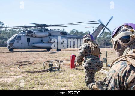 US-Marines und Seeleute vom 2. Marine Air Wing verhalten, Bewaffnung und Tanken (KASSENAERZTE) Operationen im laufenden Betrieb eifrig Antwort teilnehmenden Feb. 22-28. Eifrig Antwort ist ein Bataillon große taktische einsetzen und kombinierte Waffen Übung mit Einheiten aus 2. Marine Flugzeugflügel von WAB Cherry Point, N.C. und 2nd Marine Division von Marine Corps Base Camp Lejeune, N.C. Die übung war in Fort Stewart, Ga (US Marine Corps Foto von Sgt. Jarrod R. Rayner USMC/Freigegeben) Stockfoto