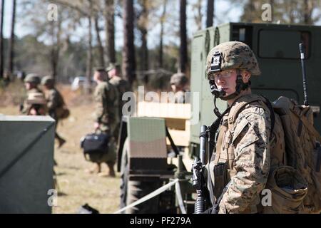 US-Marines und Seeleute vom 2. Marine Air Wing verhalten, Bewaffnung und Tanken (KASSENAERZTE) Operationen im laufenden Betrieb eifrig Antwort teilnehmenden Feb. 22-28. Eifrig Antwort ist ein Bataillon große taktische einsetzen und kombinierte Waffen Übung mit Einheiten aus 2. Marine Flugzeugflügel von WAB Cherry Point, N.C. und 2nd Marine Division von Marine Corps Base Camp Lejeune, N.C. Die übung war in Fort Stewart, Ga (US Marine Corps Foto von Sgt. Jarrod R. Rayner USMC/Freigegeben) Stockfoto