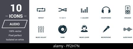 Die audiosteuerungen Symbole gesetzt. Premium Qualität symbol Collection. Die audiosteuerungen Icon Set einfache Elemente. Fertig in web design, Apps, Software zu verwenden, Prin Stock Vektor