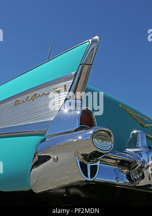 CONCORD, NC - April 8, 2017: 1957 Chevy Bel Air Automobil auf Anzeige an der Pennzoil AutoFair Classic Car Show in Charlotte Motor Speedway statt. Stockfoto