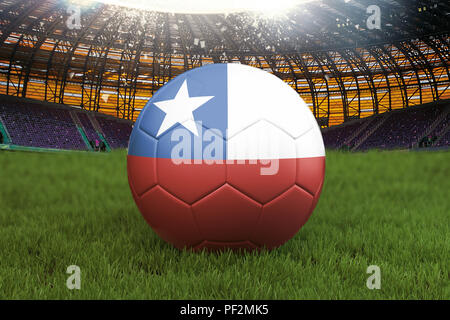 Chile Fußballmannschaft Kugel auf große Stadion Hintergrund. Chile Team Wettbewerb Konzept. Chile Flagge auf ball Team Turnier in Russland. Sport Wettbewerb auf Stockfoto