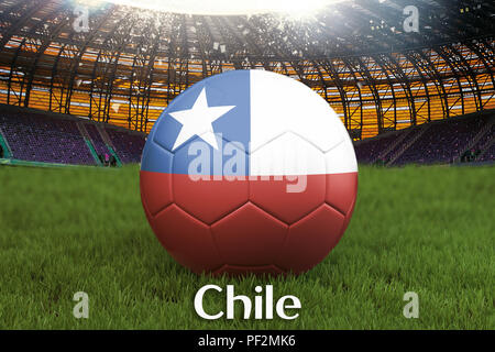 Chile Fußballmannschaft Kugel auf große Stadion Hintergrund. Chile Team Wettbewerb Konzept. Chile Flagge auf ball Team Turnier in Russland. Sport Wettbewerb auf Stockfoto