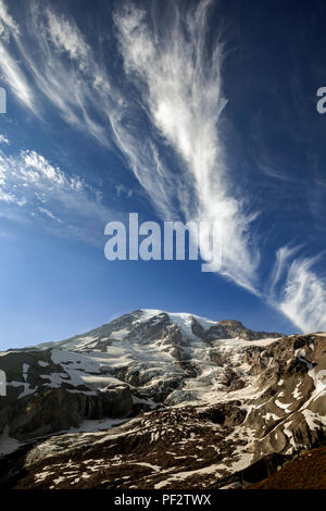 WA 14776-00 ... WASHINGTON - Blick auf den Mount Rainier von Glacier Vista in der Nähe von Paradide in Berg Rainer National Park. Stockfoto