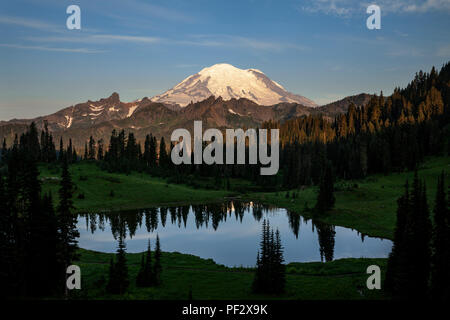 WA 14816-00 ... WASHINGTON - Tipsoo See und den Mount Rainier gesehen vom Rand der Landstraße 410 im Mount Rainier National Park. Stockfoto