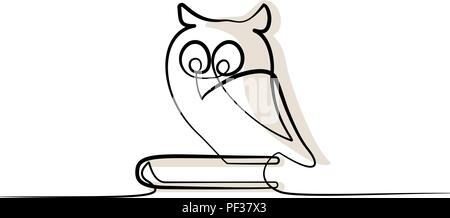 Kontinuierliche eine Linie zeichnen. Schule weisen Eule auf Buch. Vector Illustration Stock Vektor