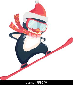 Pinguin snowboarder zu springen. Penguin cartoon Vector Illustration. Stock Vektor