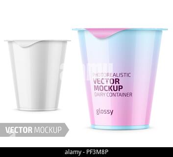 Weißer Joghurt pot Vorlage mit Sample Design. Stock Vektor